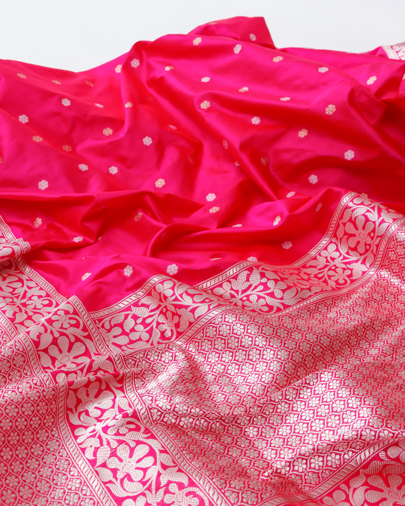 Pink Pure Kataan Silk Handloom Buti Banarasi Saree