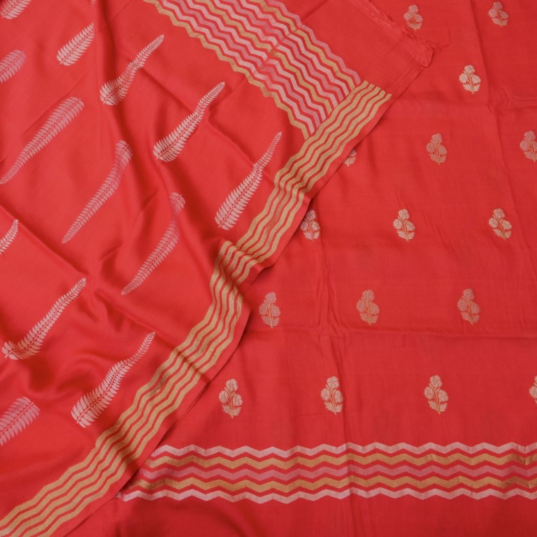 Red Cotton Silk Banarasi Unstitched Suit Fabric