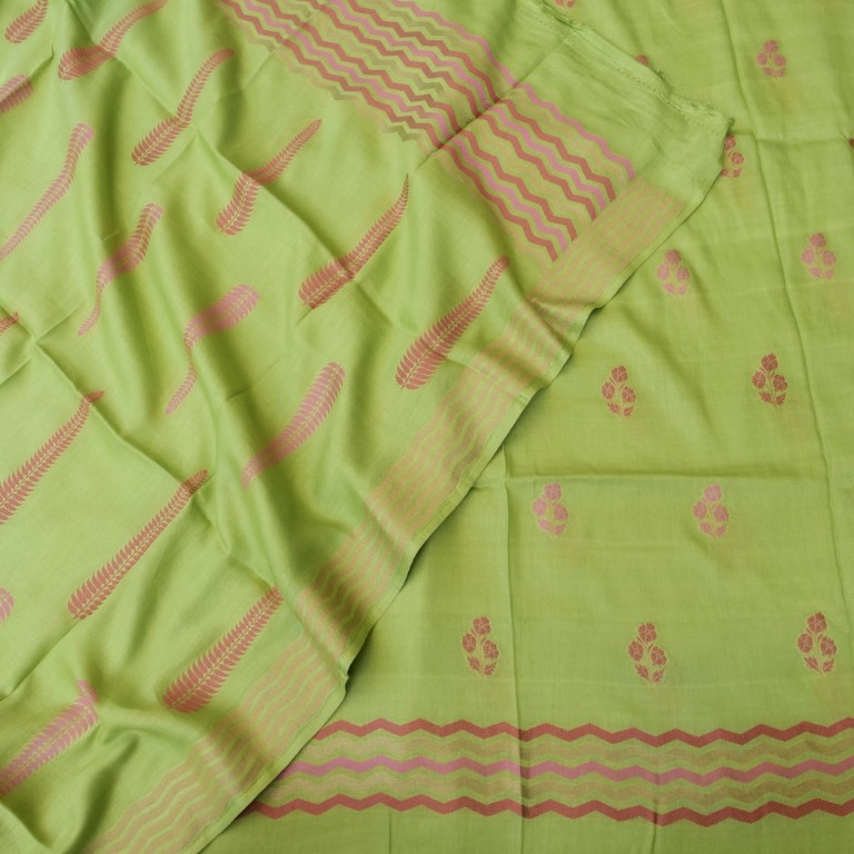 Green Cotton Silk Banarasi Unstitched Suit Fabric