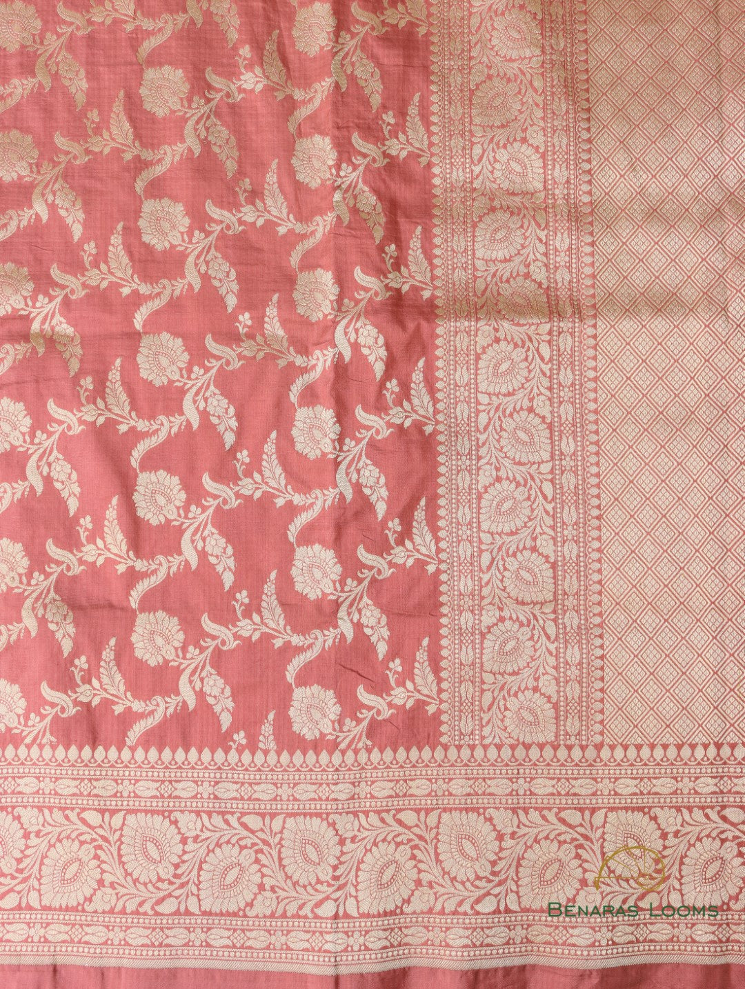 Peach Handloom Kataan Silk Kadhua Jangla Banarasi Saree