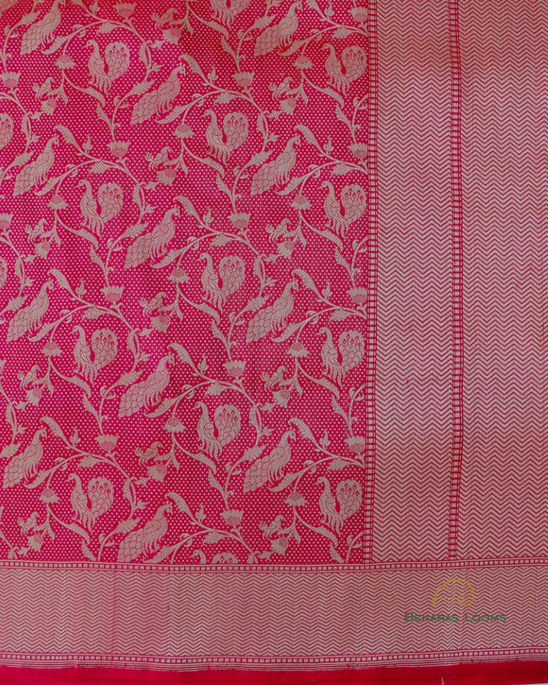 Pink Handloom Kataan Silk Shikargah Banarasi Saree