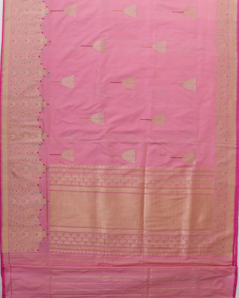 Pink Pure Kataan Silk Handloom Kadhua Buti Banarasi Saree