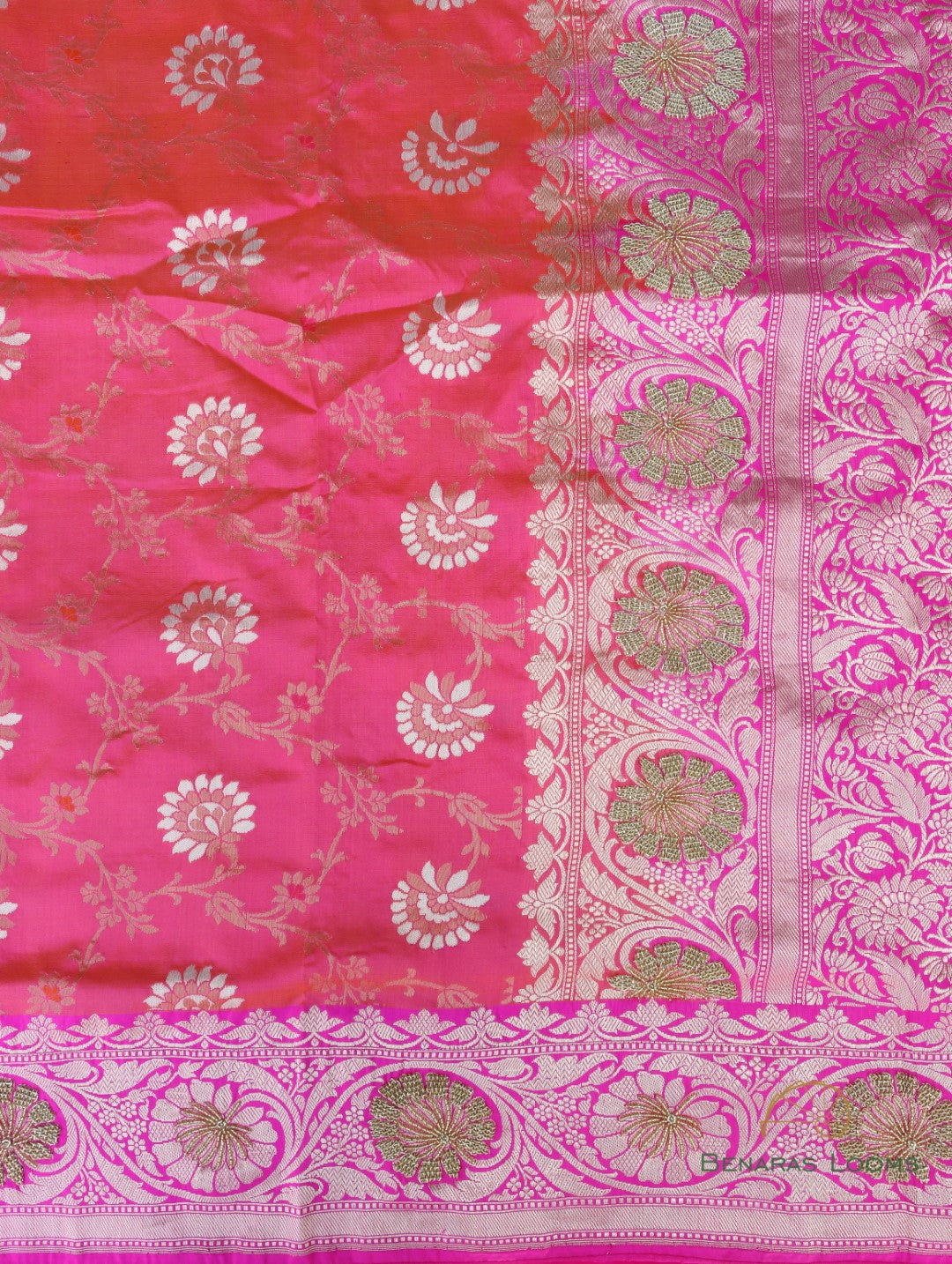 Pink Handwoven Kataan Silk Banarasi Saree with Hand Embroidery