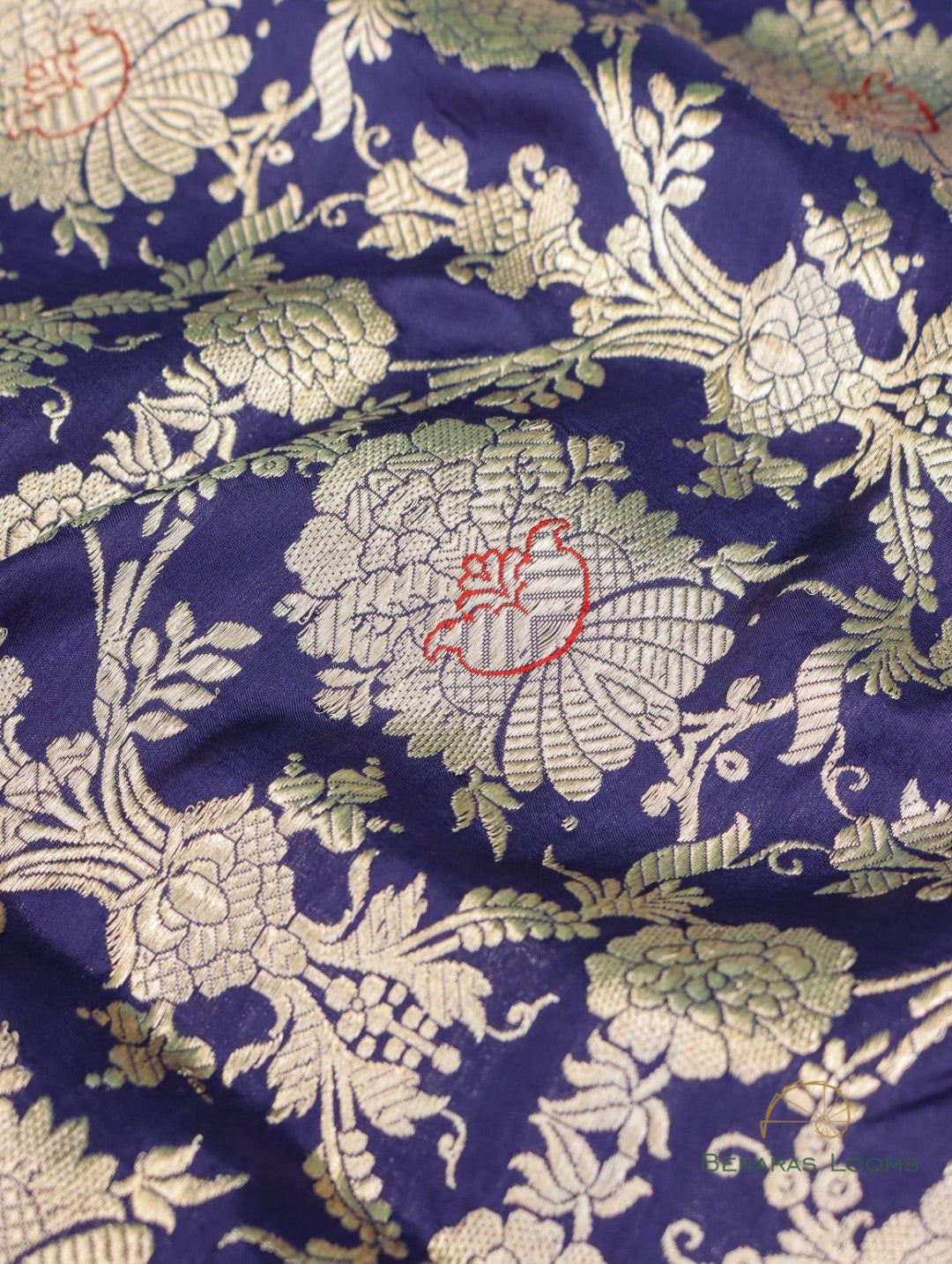 Navy Blue Handwoven Silk Kadhua Jangla Banarasi Saree