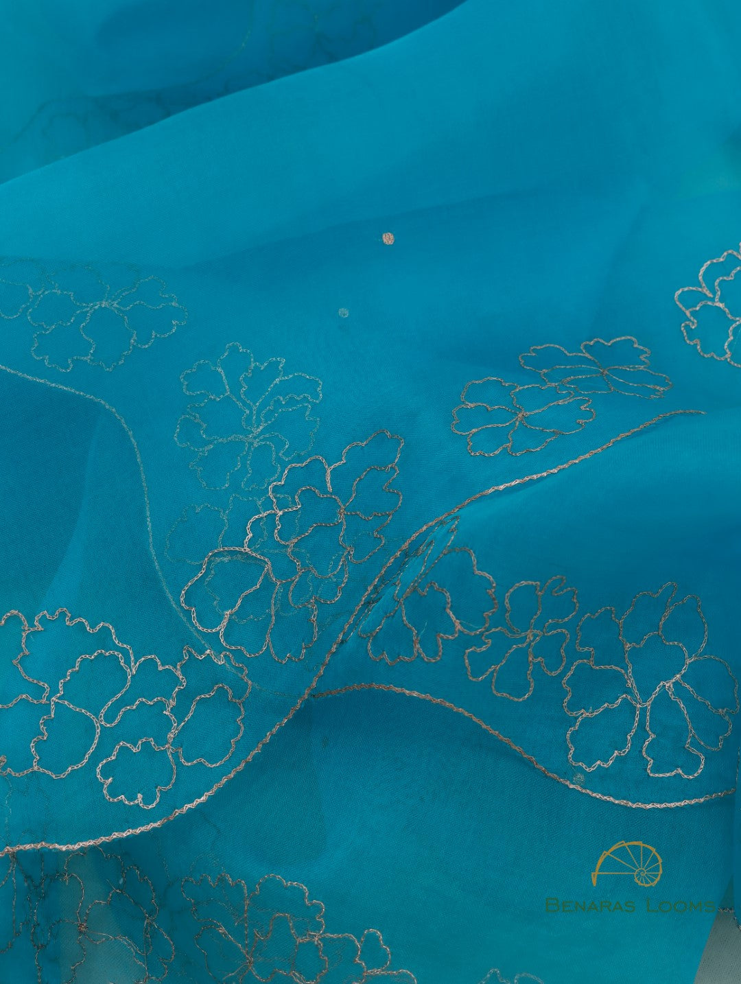 Blue Pure Kataan Silk 3 Piece Suit Set with Hand Embroidered Organza Dupatta
