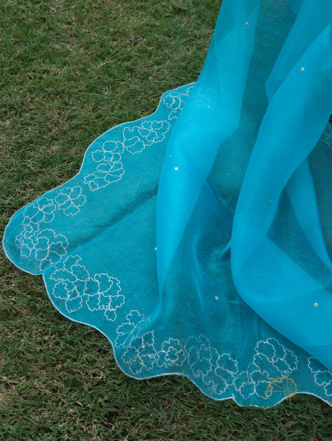 Blue Pure Kataan Silk 3 Piece Suit Set with Hand Embroidered Organza Dupatta