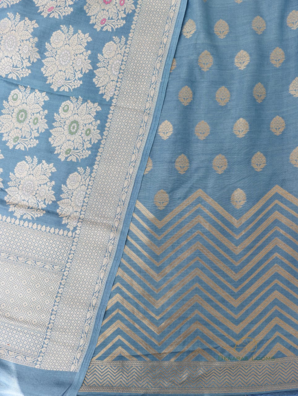 Blue Handwoven Pure Silk Banarasi Suit Fabric