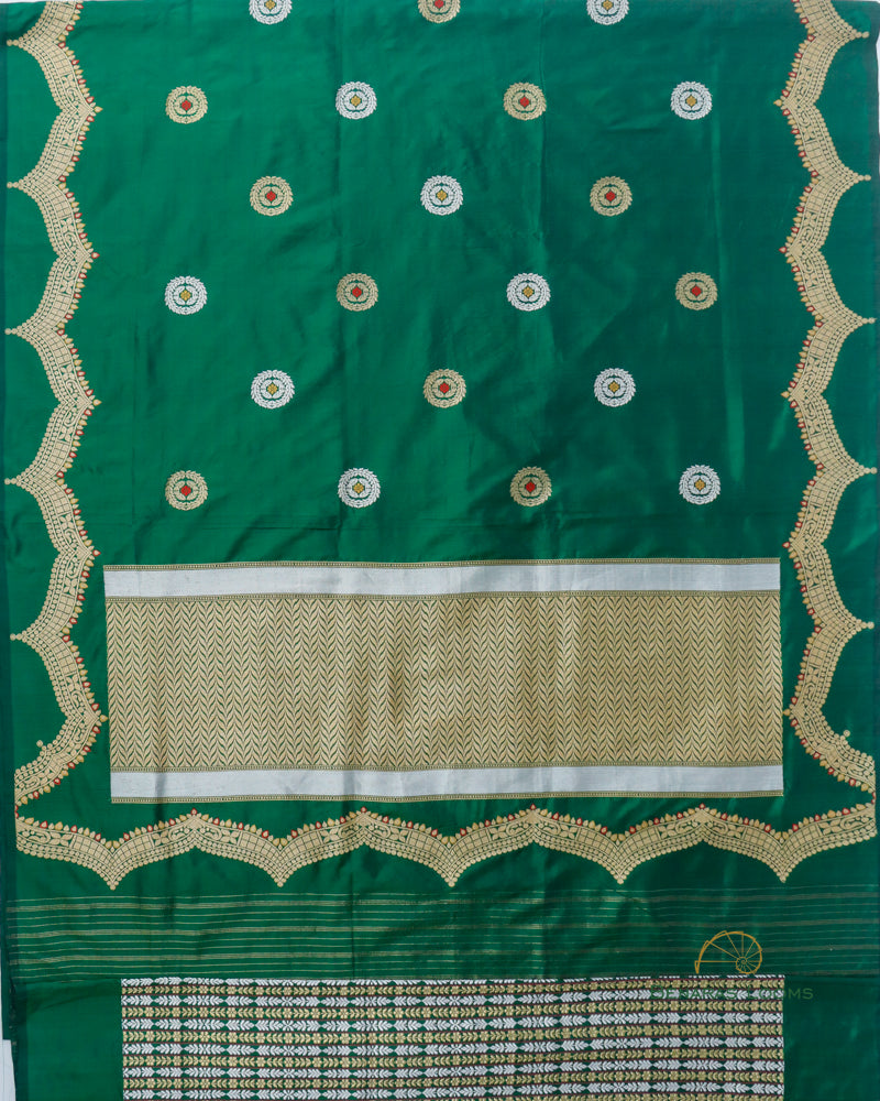 Dark Green Handwoven Pure Kataan Silk Kadhua Benarasi saree