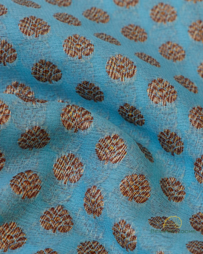 Teal Blue Handwoven Pure Khaddi Georgette Benarasi saree