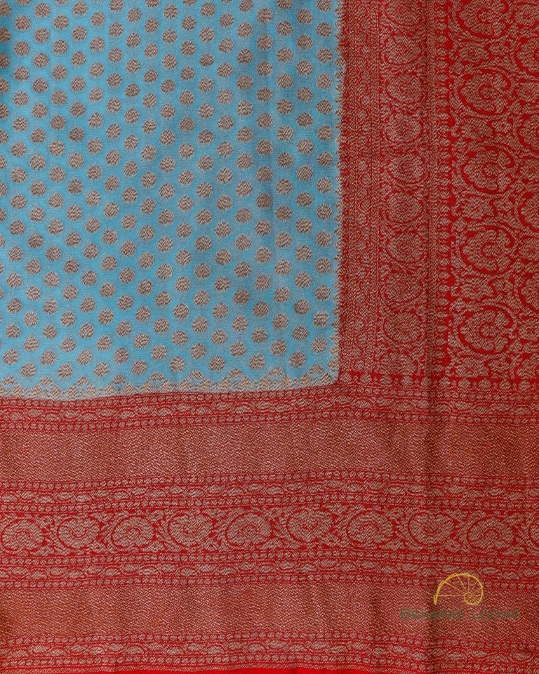 Teal Blue Handwoven Pure Khaddi Georgette Benarasi saree