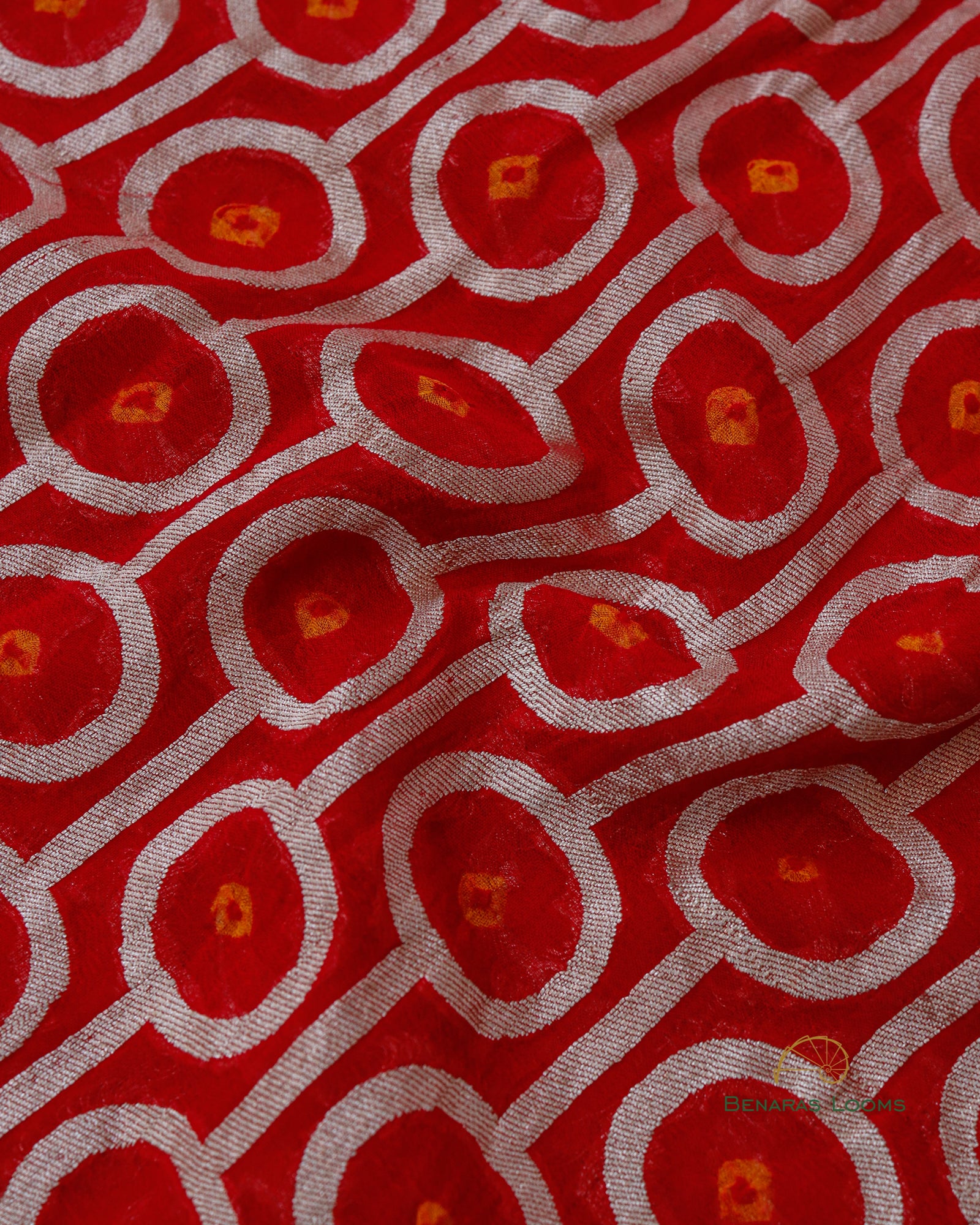 Red Handwoven Pure Georgette Bandhani Dupatta