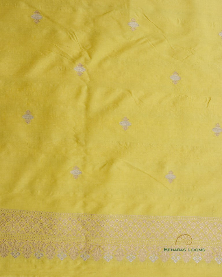 Lemon Yellow & Pink Handwoven Pure Kataan Silk Banarasi Three Piece Suit Set