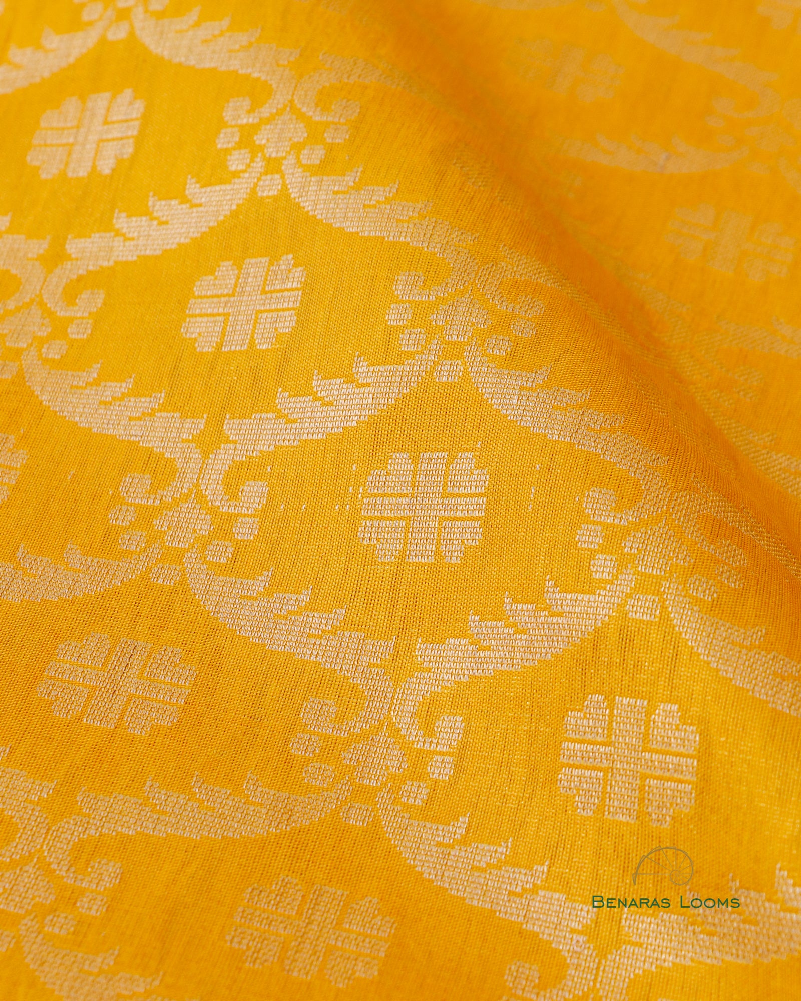 Yellow Handwoven Kataan Silk Benarasi Dupatta