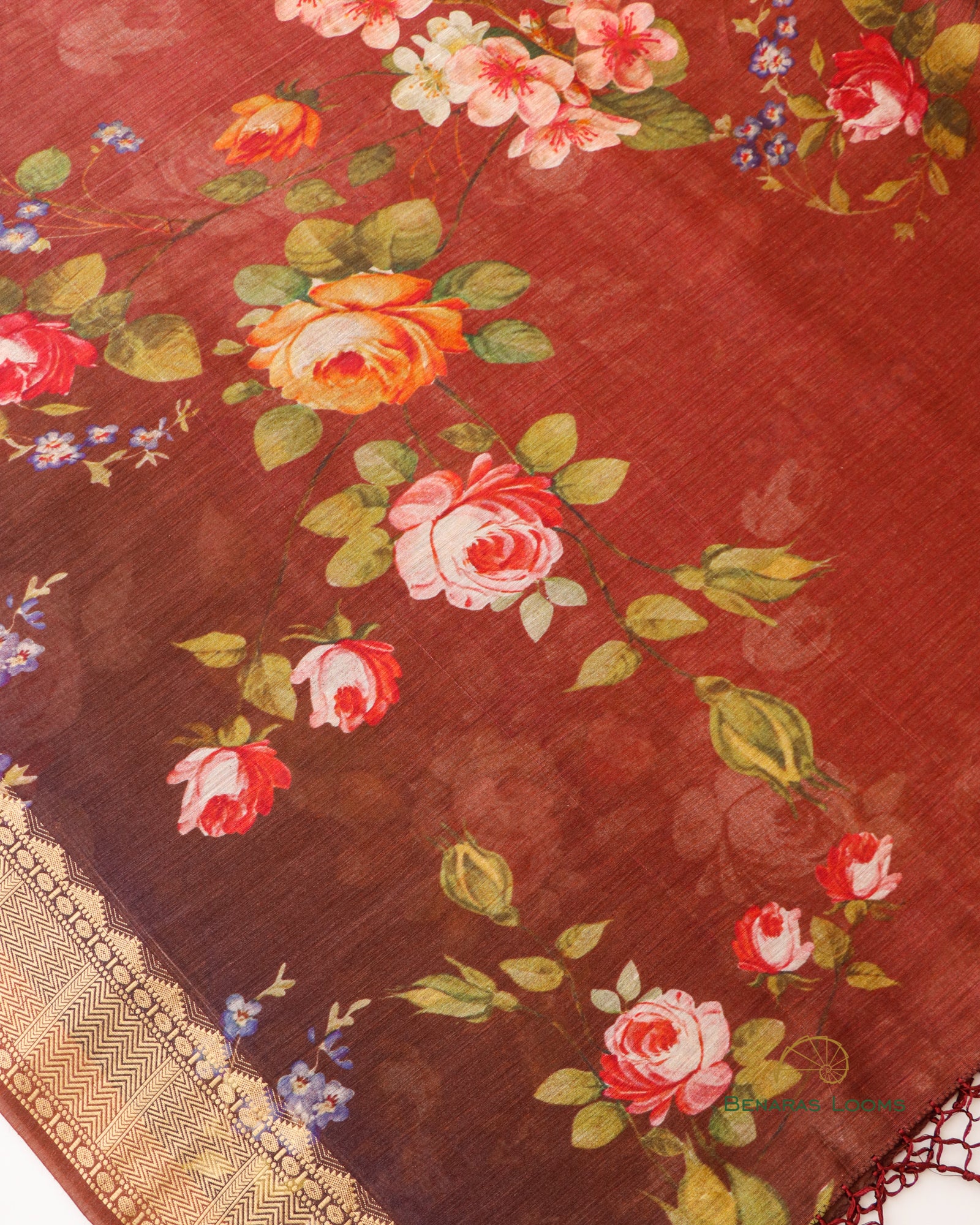 Brown Pure Munga Silk Floral Digial Print Dupatta