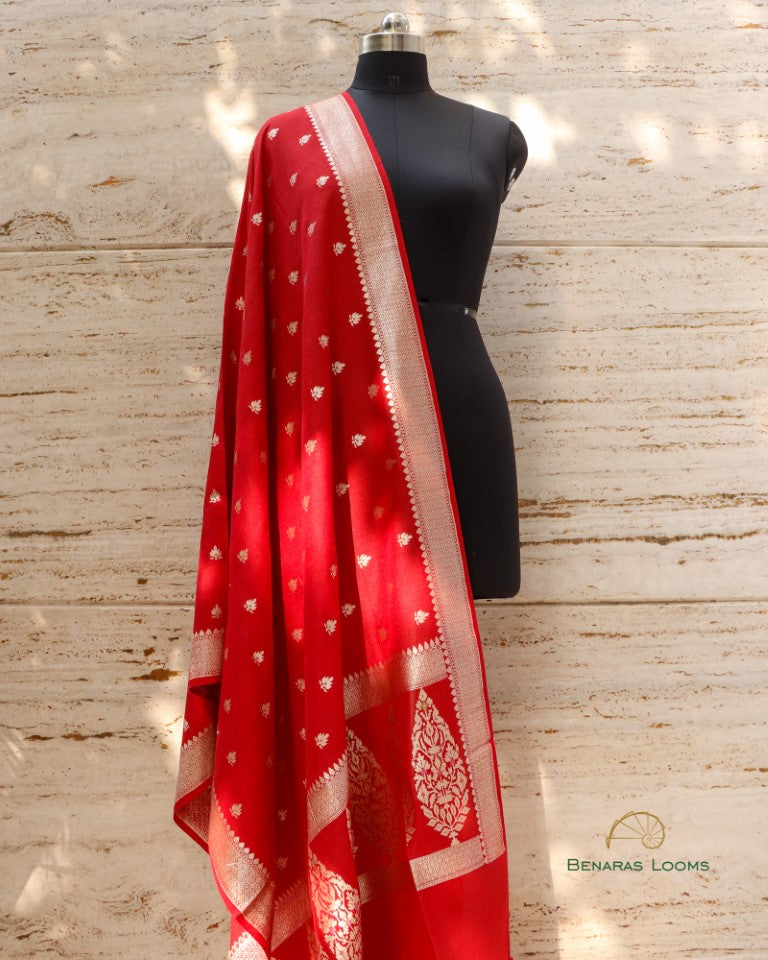 Red Handwoven Pure Munga Silk Dupatta