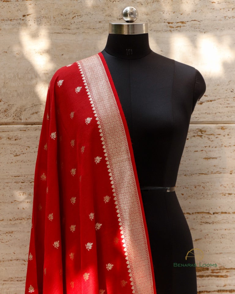 Red Handwoven Pure Munga Silk Dupatta