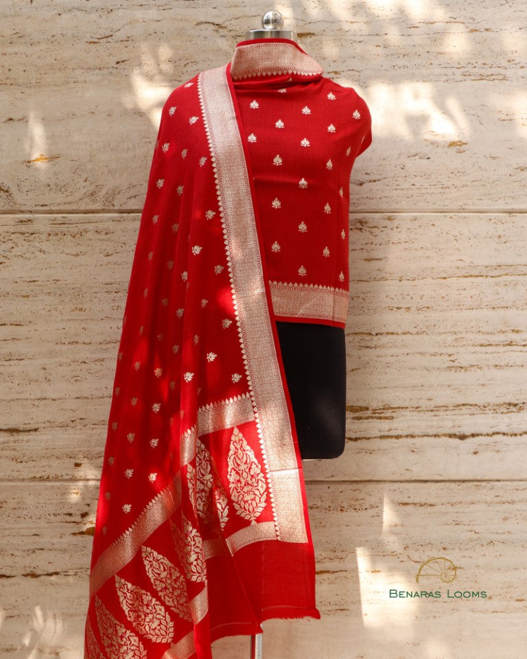 Red Handwoven Pure Munga Silk Dupatta