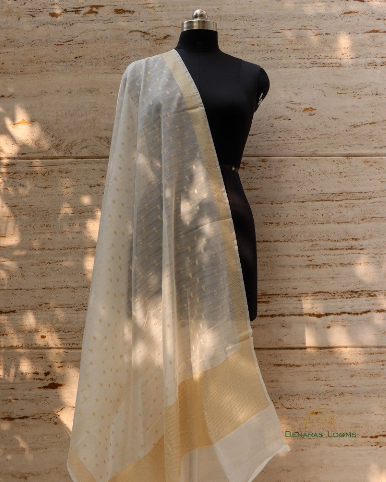 Handwoven Pure Chanderi Silk Dyeable Cutwork Banarasi Dupatta