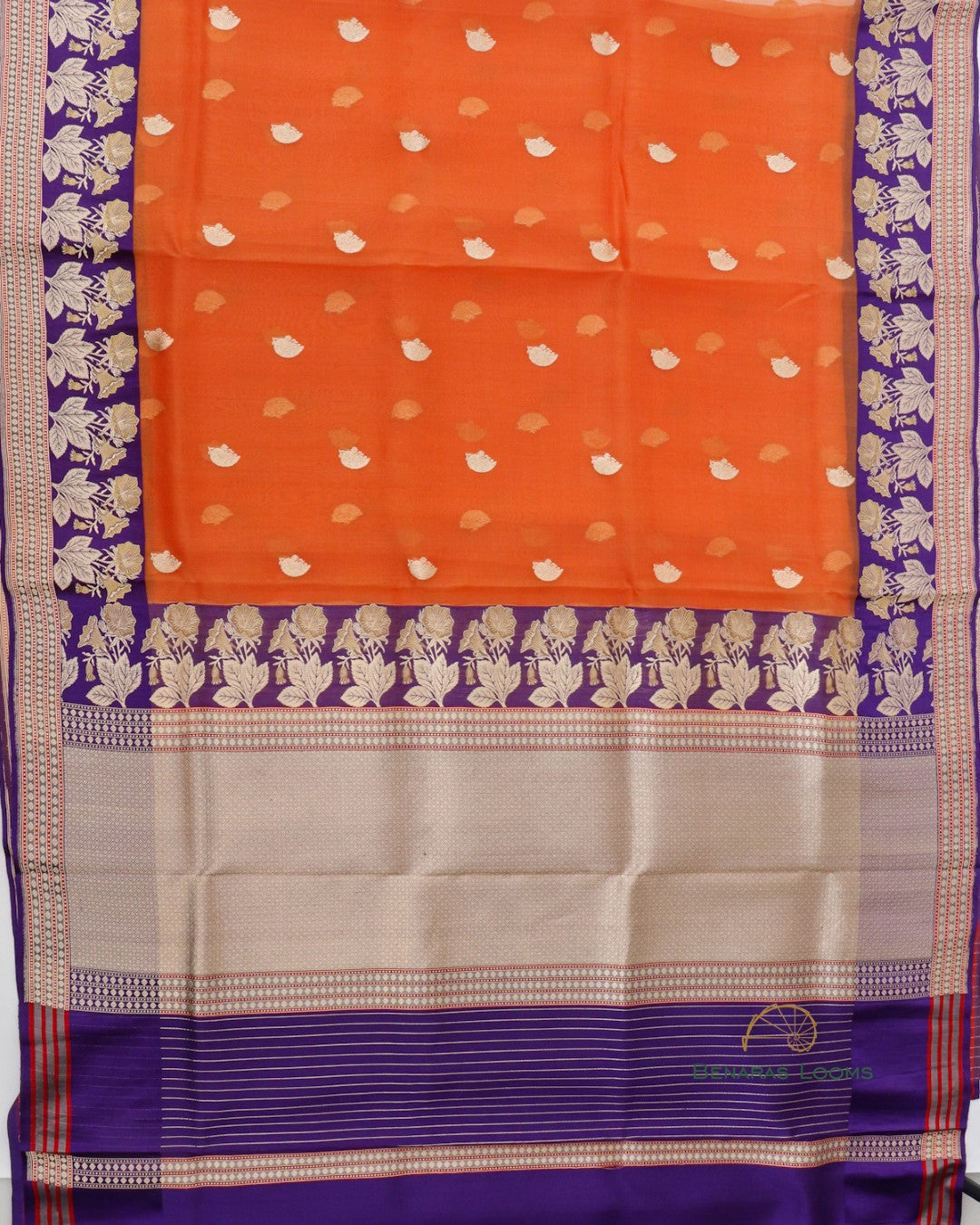 Orange Handwoven Pure Organza Silk Banarasi Saree