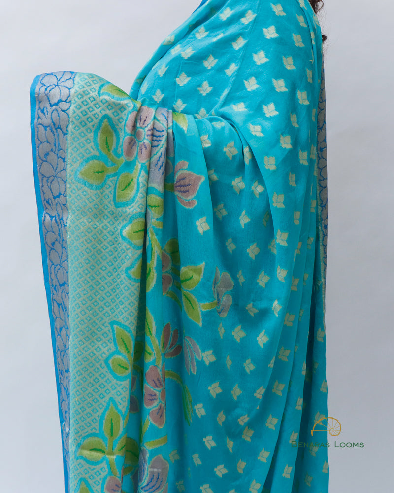 Blue Handwoven Pure Khaddi Georgette Banarasi Dupatta