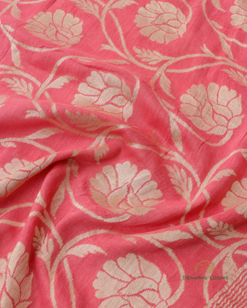 Pastel Pink Handwoven Pure Munga Silk Benarasi Dupatta