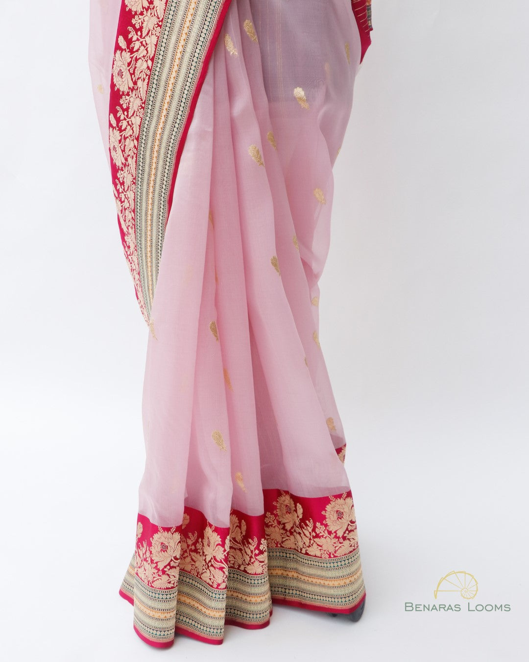 Pink Handwoven Pure Kora Silk Banarasi Saree