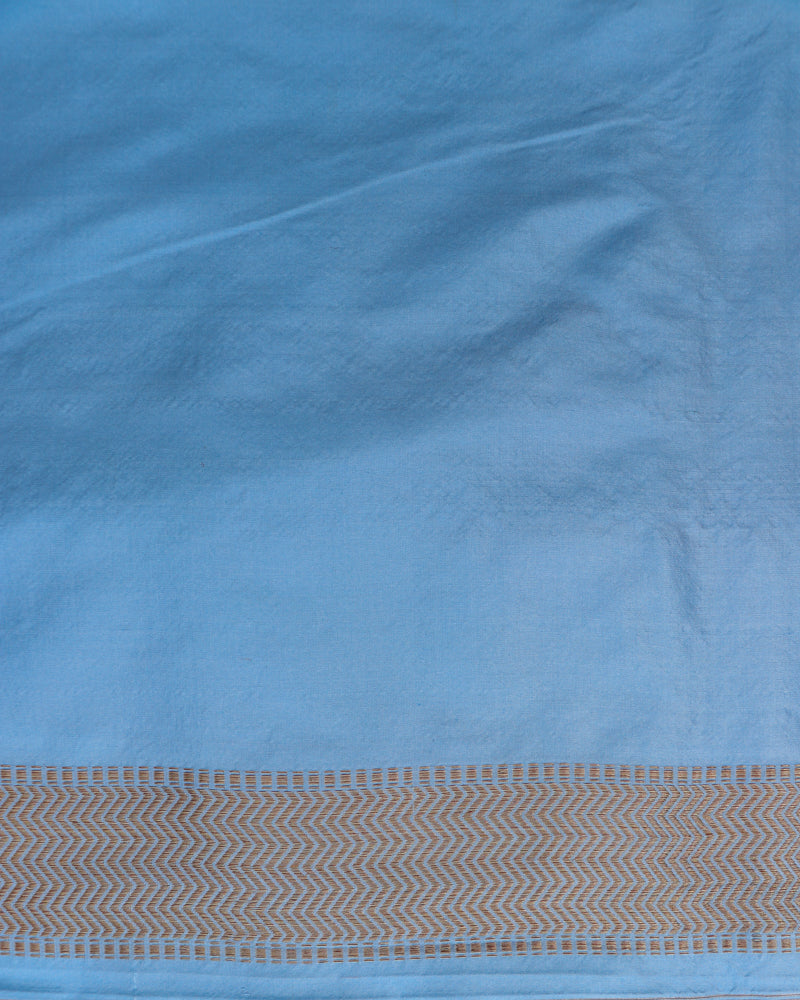 Powder Blue Handwoven Pure Kataan Silk Shikaargah Benarasi Saree