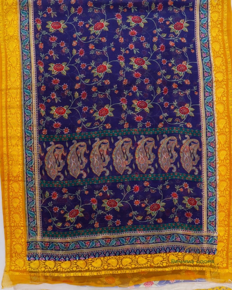 Digital Printed Pure Organza Benarasi Saree