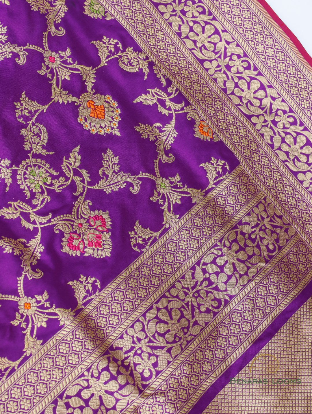 Purple Handwoven Pure Kataan Silk Banarasi Saree With Meenakari