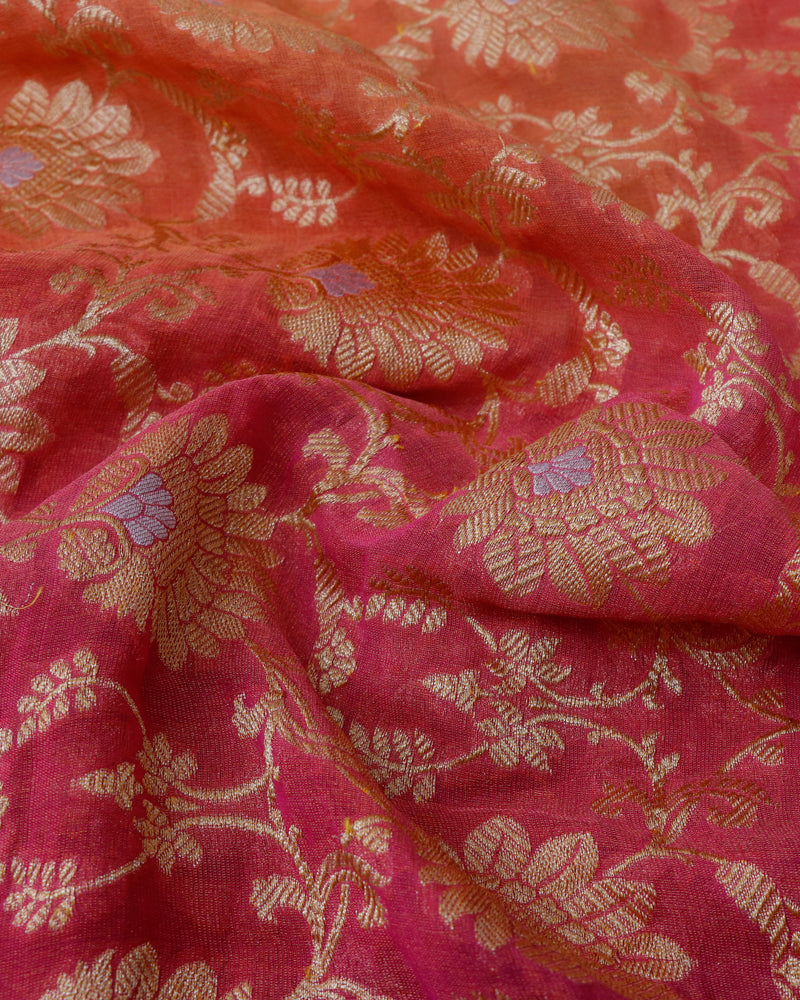 Handwoven Pure Georgette Silk Ombre Dyed Cutwork Banarasi saree.
