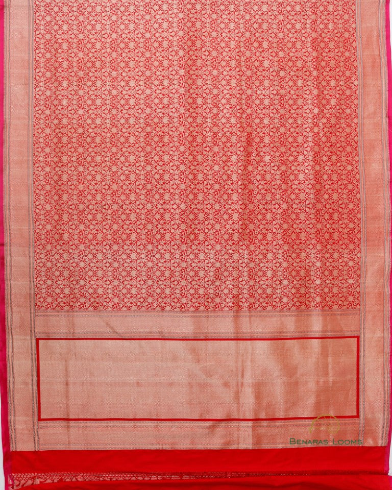 Red Handwoven Pure Kataan Silk Brocade Jaal Benarasi Saree