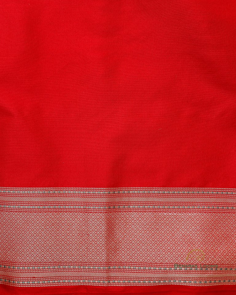 Red Handwoven Pure Kataan Silk Brocade Jaal Benarasi Saree