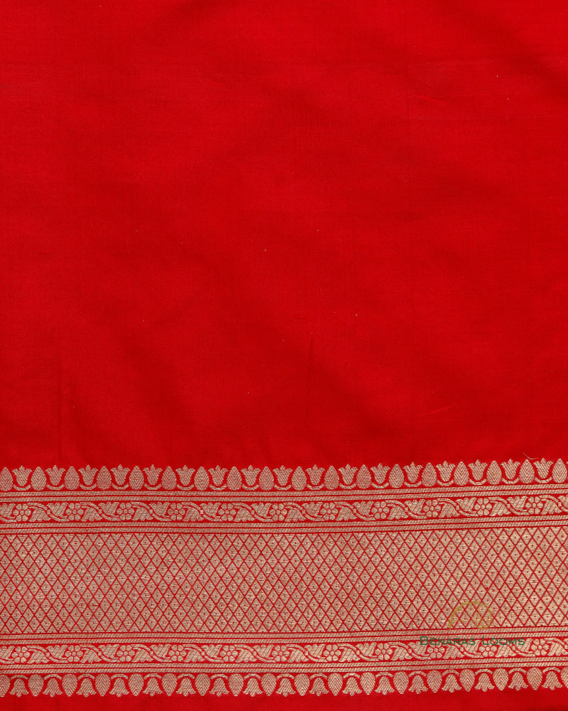 Red Handwoven Pure Silk Brocade Banarasi Saree.