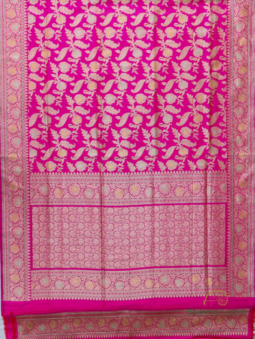 Pink Handwoven Pure Kataan Silk Kadhua Jangla Benarasi Saree