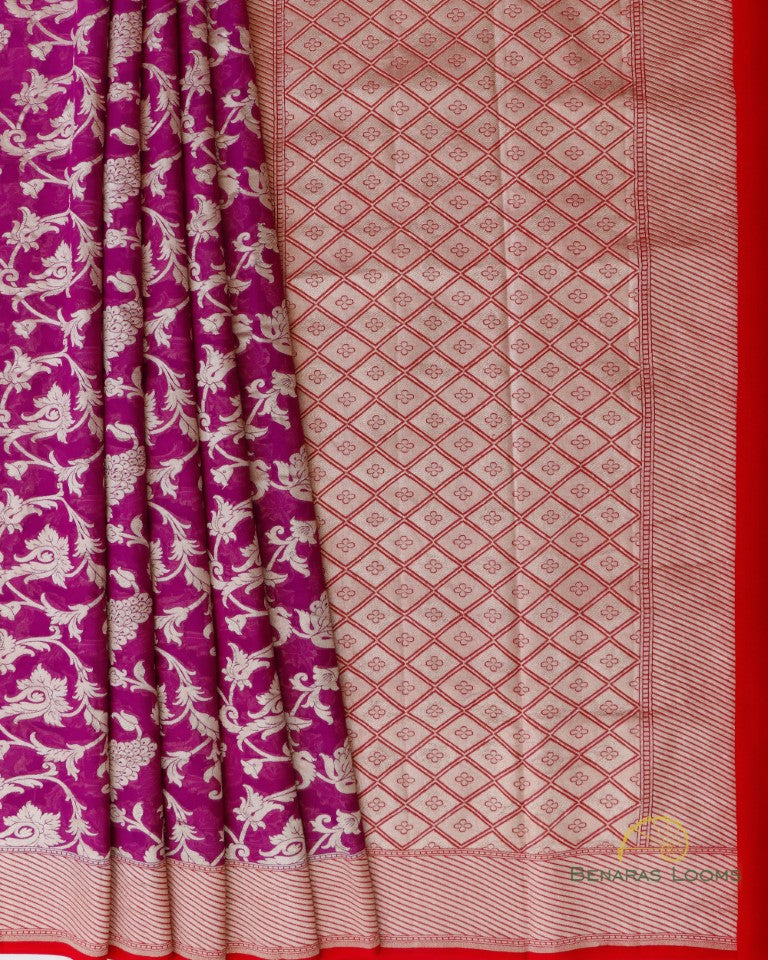 Purple Handwoven Pure Georgette Floral Benarasi Saree