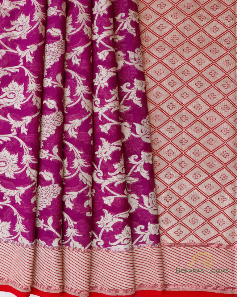 Purple Handwoven Pure Georgette Floral Benarasi Saree