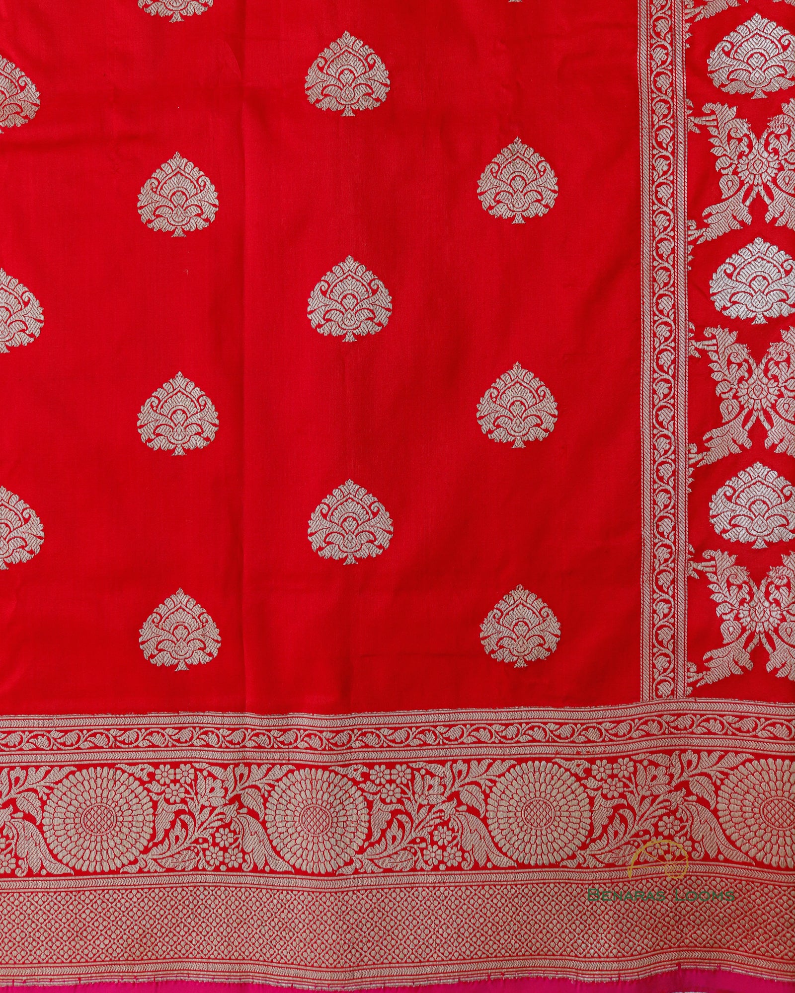 Red Handwoven Pure Kataan Silk Kadhua Jaal Benarasi Saree