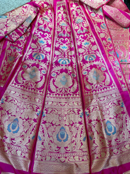 Tanvi Pink Handwoven Pure Silk Banarasi Lehenga with Meenakari