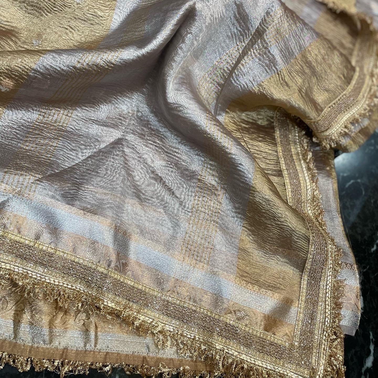 Gold Crush Tissue Banarasi Saree with Embellished Border