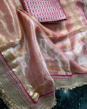 Load image into Gallery viewer, Pink Pure Tissue Silk Banarasi Saree with Embellished Border
