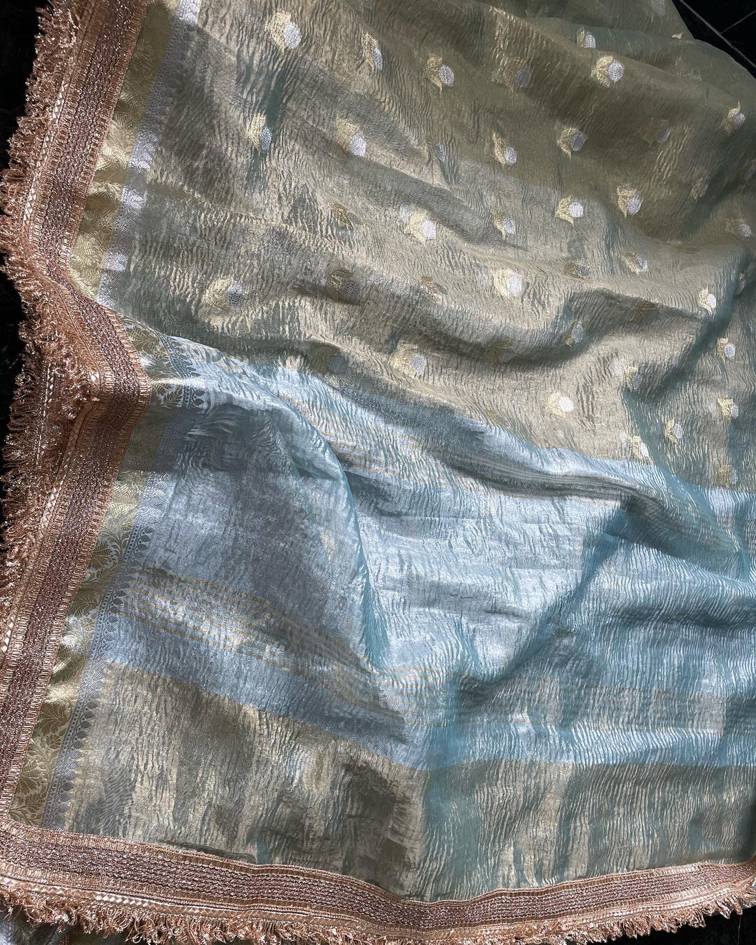 Light Green Crush Tissue Banarasi Saree with Embellished Border