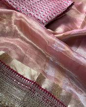 Load image into Gallery viewer, Pink Pure Tissue Silk Banarasi Saree with Embellished Border
