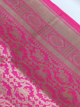 Load image into Gallery viewer, Pink Handwoven Shikargah Pure Silk Banarasi Saree
