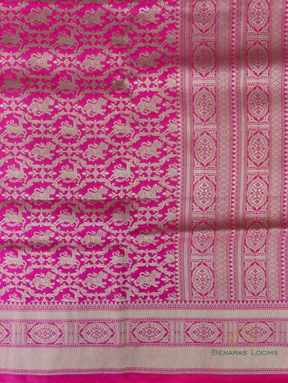 Pink Handwoven Shikargah Pure Silk Banarasi Saree