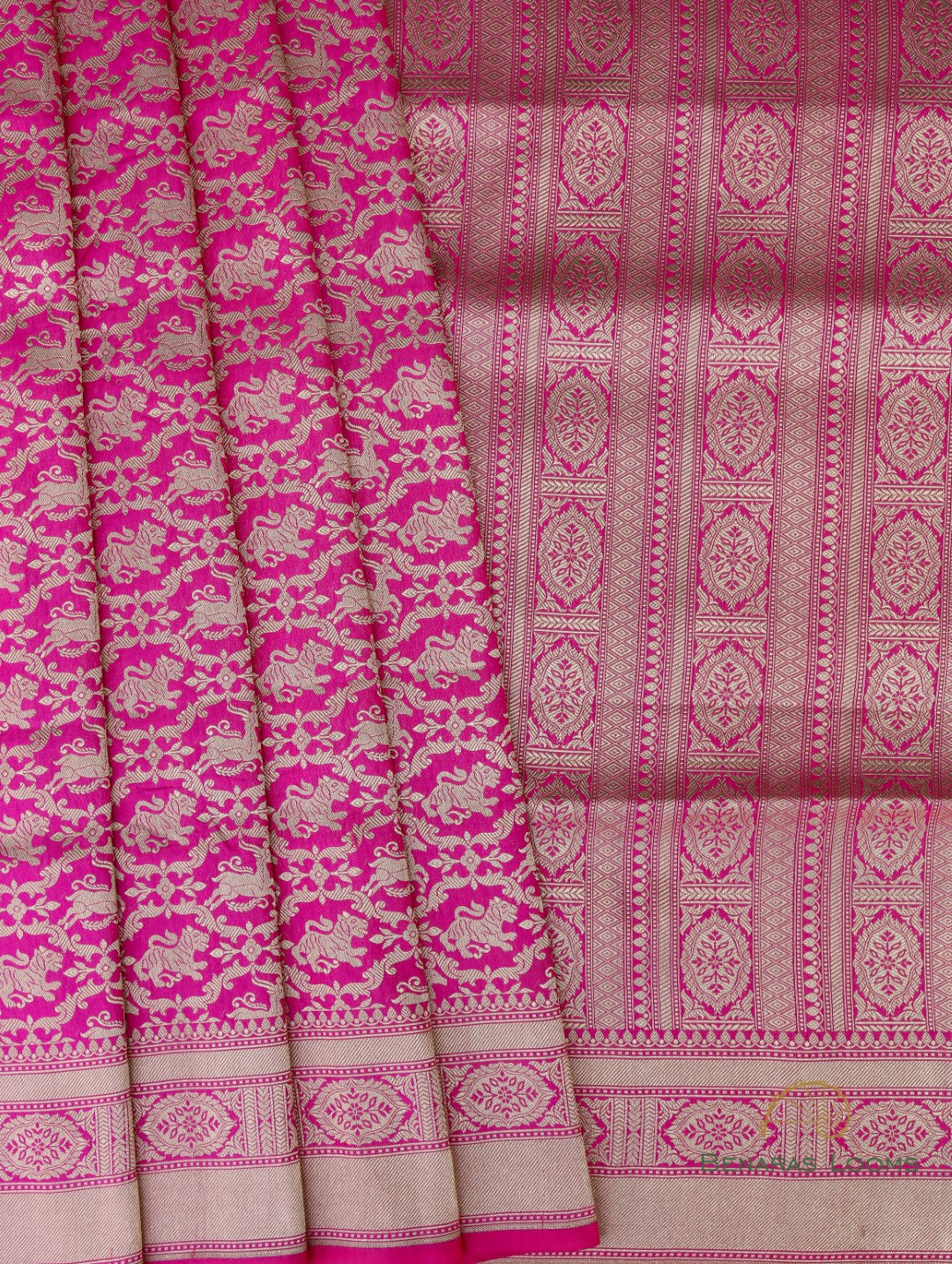 Pink Handwoven Shikargah Pure Silk Banarasi Saree