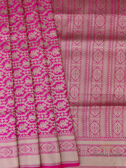 Pink Handwoven Shikargah Pure Silk Banarasi Saree