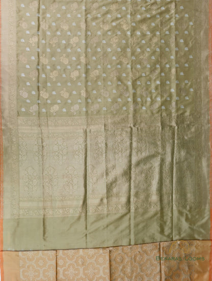Olive Geeen Handwoven Pure Silk Banarasi Saree