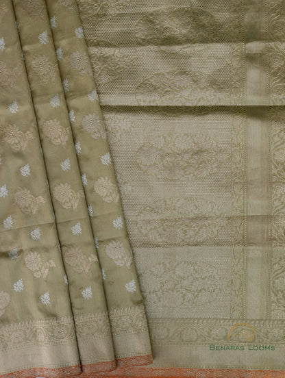 Olive Geeen Handwoven Pure Silk Banarasi Saree