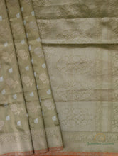Load image into Gallery viewer, Olive Geeen Handwoven Pure Silk Banarasi Saree

