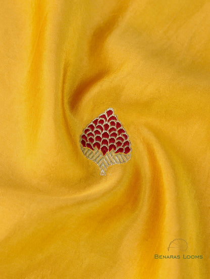 Golden Mustard Handloom Satin Silk Shikargah Banarasi Saree